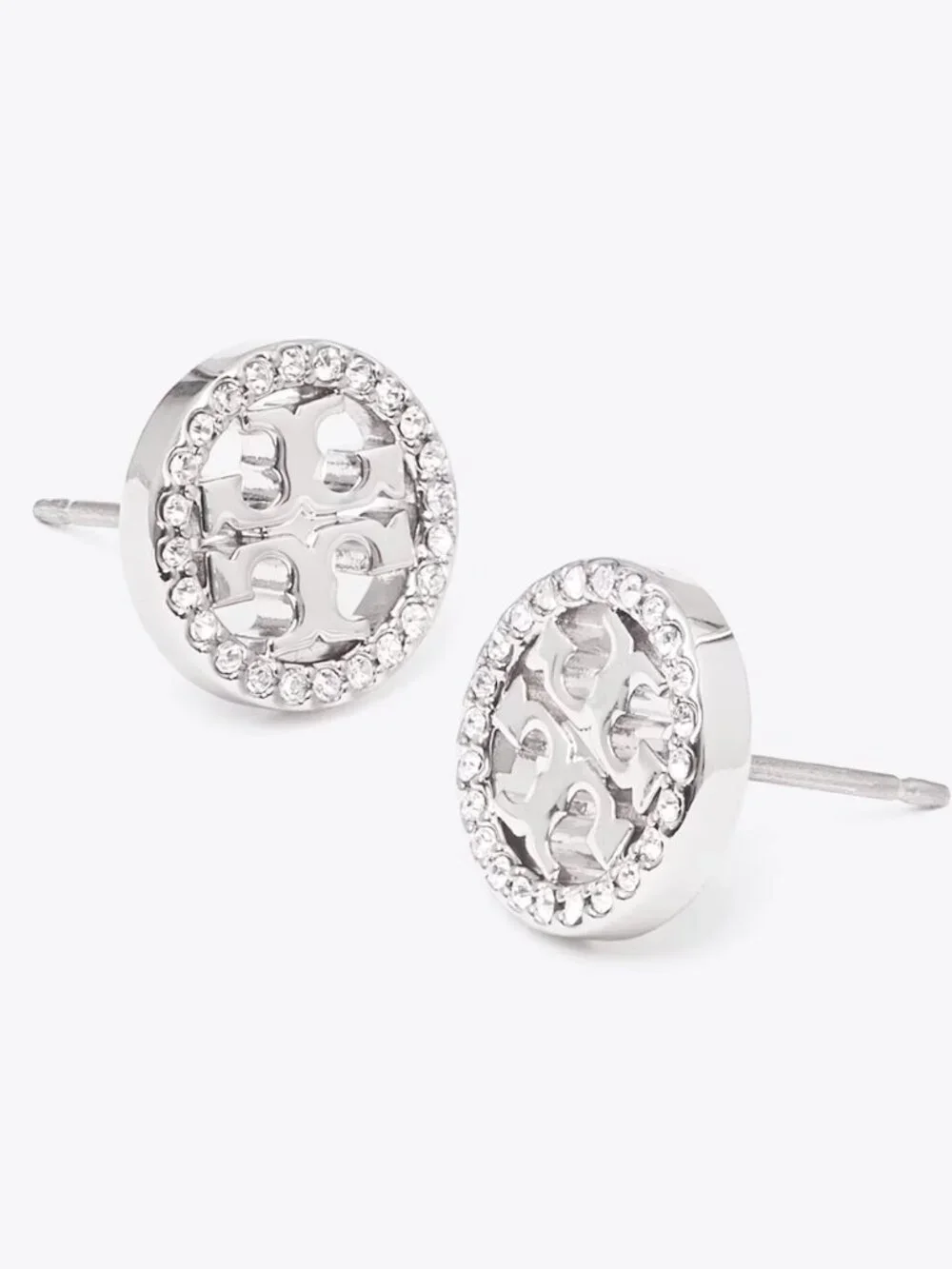 Tory Burch ICON PAVÉ STUD EARRINGS silver